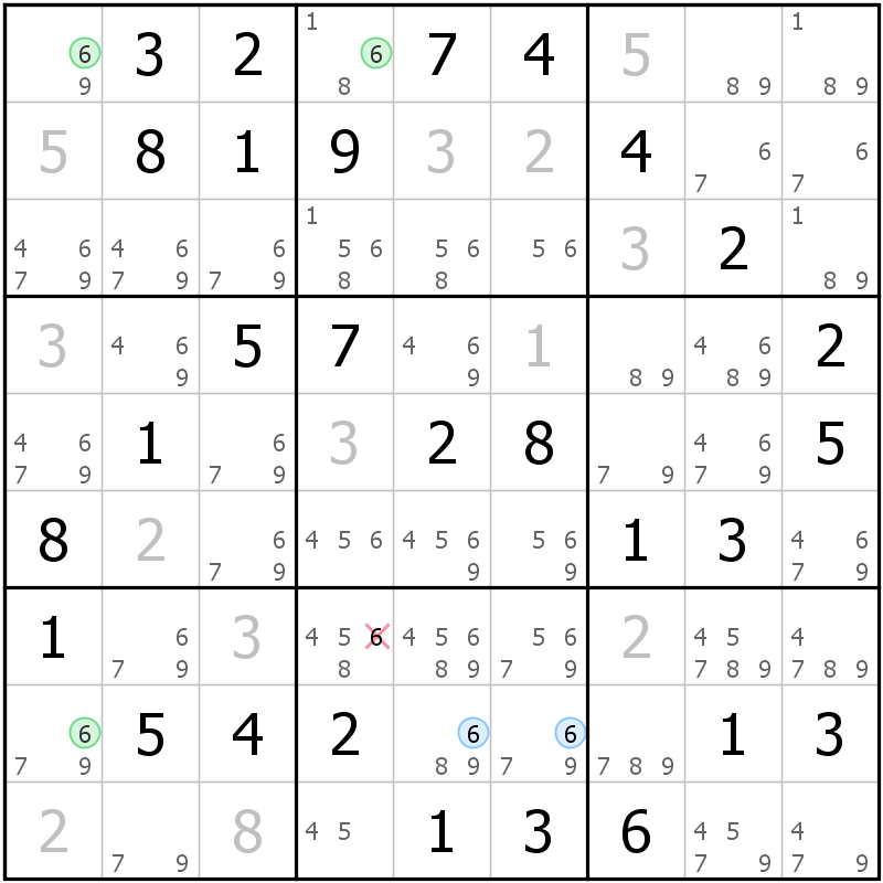Position des candidats pour la solution de la grille page 60 du magazine de sudoku grandmaitre n° 17