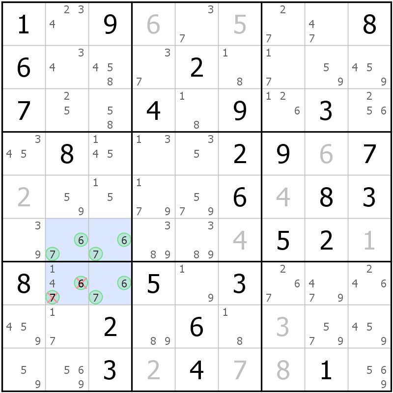Position des candidats pour la solution de la grille page 61 du magazine de sudoku grandmaitre n° 17