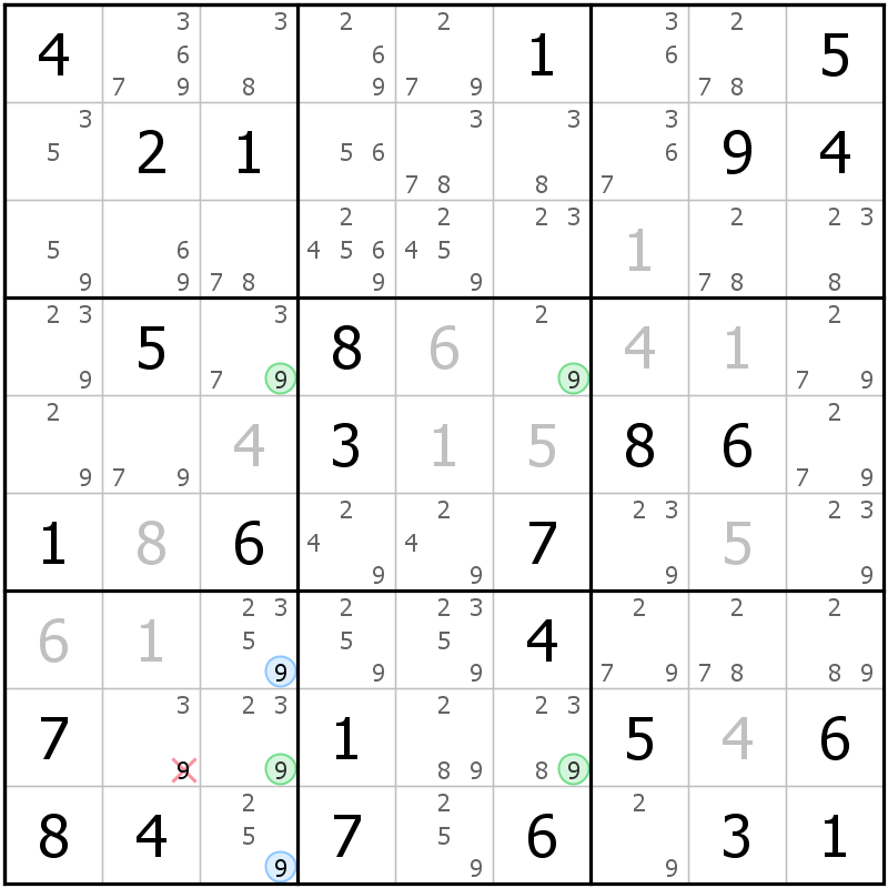 Position des candidats pour la solution de la grille page 62 du magazine de sudoku grandmaitre n° 17