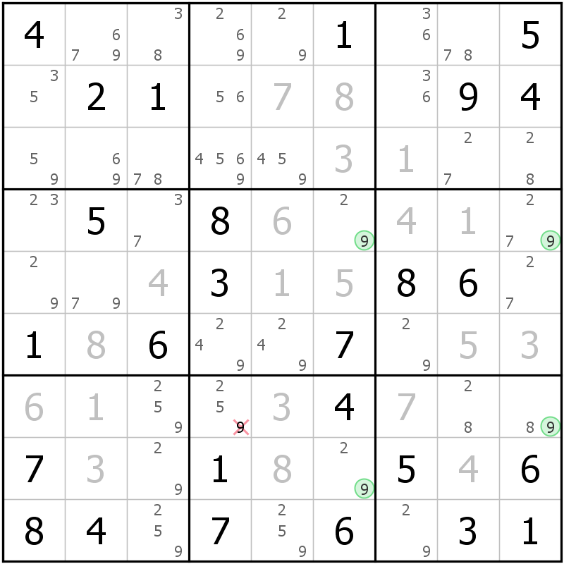 Position des candidats pour la solution de la grille page 62 du magazine de sudoku grandmaitre n° 17