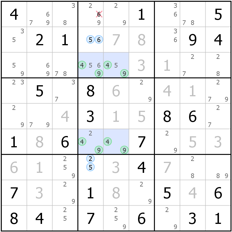 Position des candidats pour la solution de la grille page 62 du magazine de sudoku grandmaitre n° 17