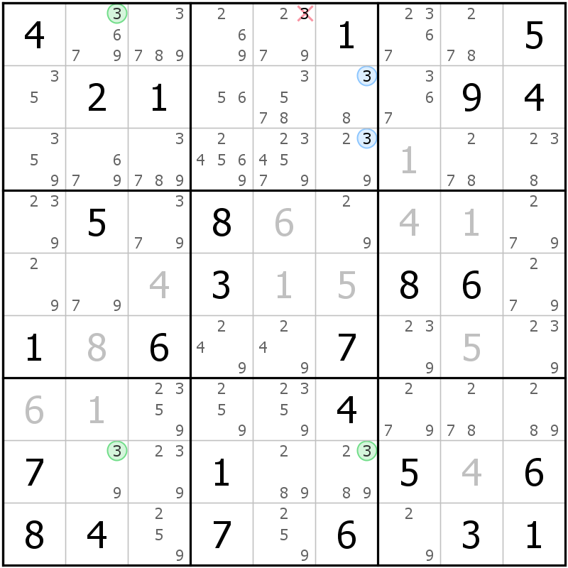 Position des candidats pour la solution de la grille page 62 du magazine de sudoku grandmaitre n° 17