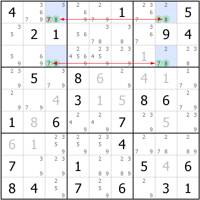 Position des candidats pour la solution de la grille page 62 du magazine de sudoku grandmaitre n° 17