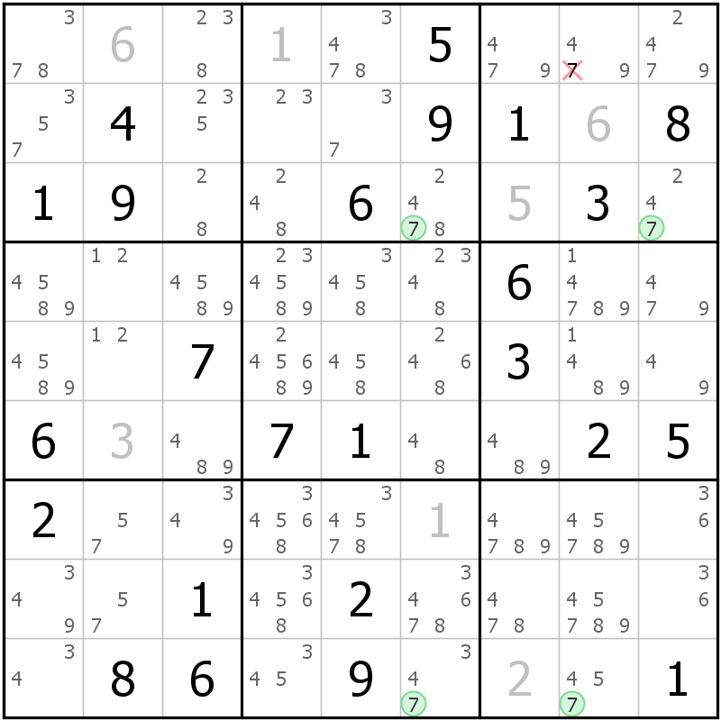 Position des candidats pour la solution de la grille page 63 du magazine de sudoku grandmaitre n° 17