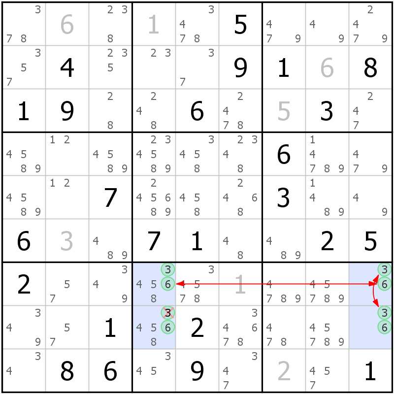 Position des candidats pour la solution de la grille page 63 du magazine de sudoku grandmaitre n° 17