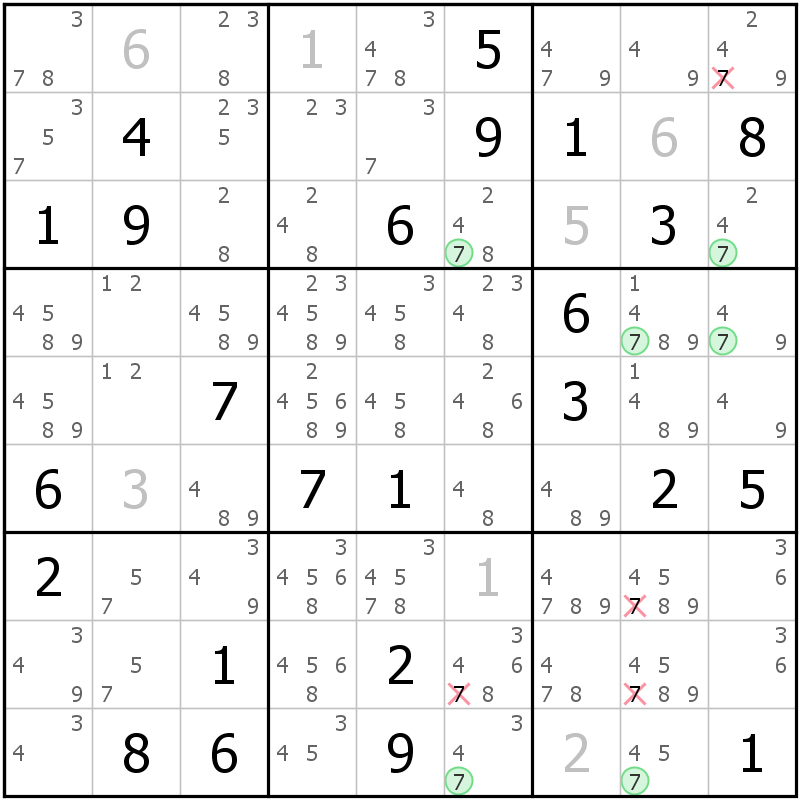 Position des candidats pour la solution de la grille page 63 du magazine de sudoku grandmaitre n° 17