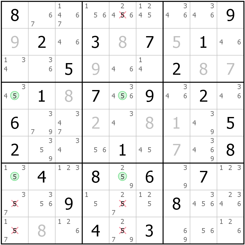 Position des candidats pour la solution de la grille page 68 du magazine de sudoku grandmaitre n° 17