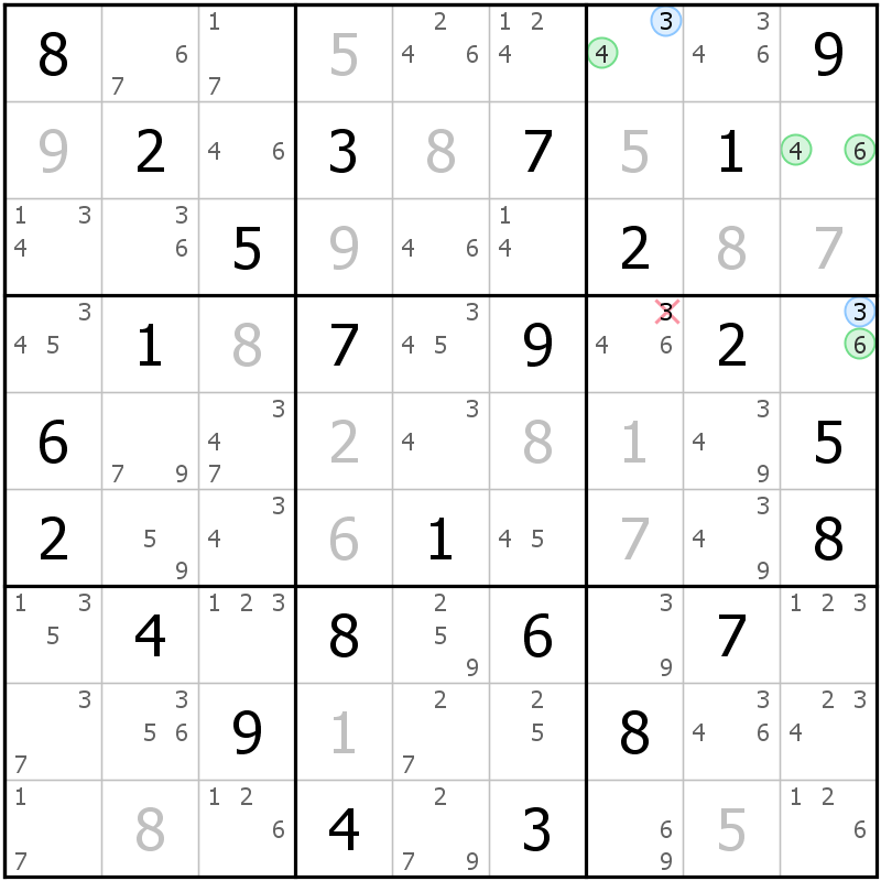 Position des candidats pour la solution de la grille page 68 du magazine de sudoku grandmaitre n° 17