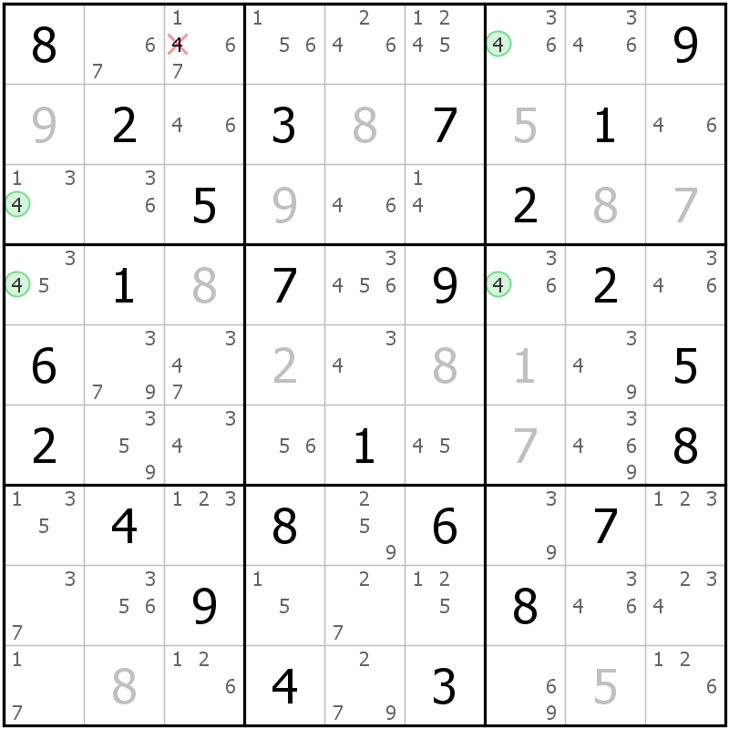 Position des candidats pour la solution de la grille page 68 du magazine de sudoku grandmaitre n° 17