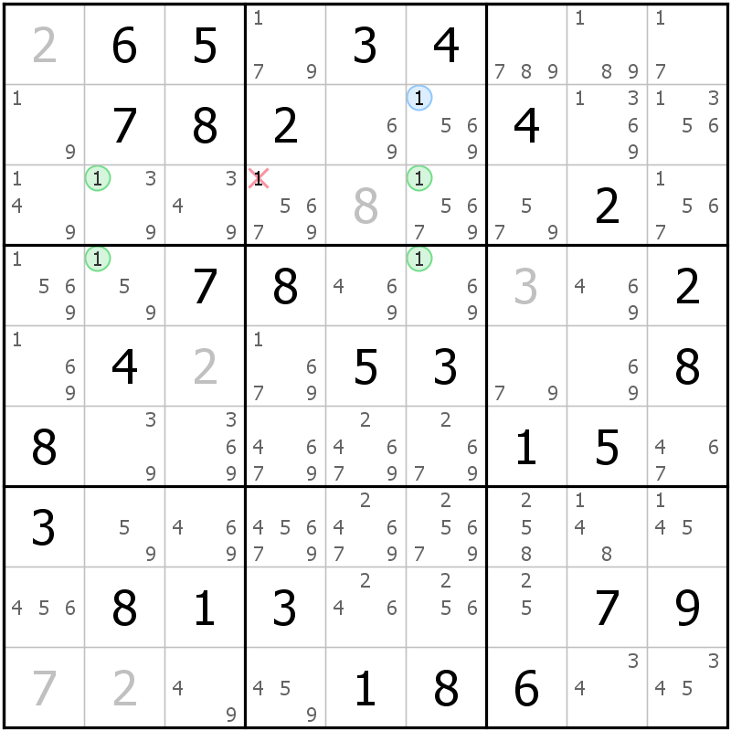 Position des candidats pour la solution de la grille page 69 du magazine de sudoku grandmaitre n° 17
