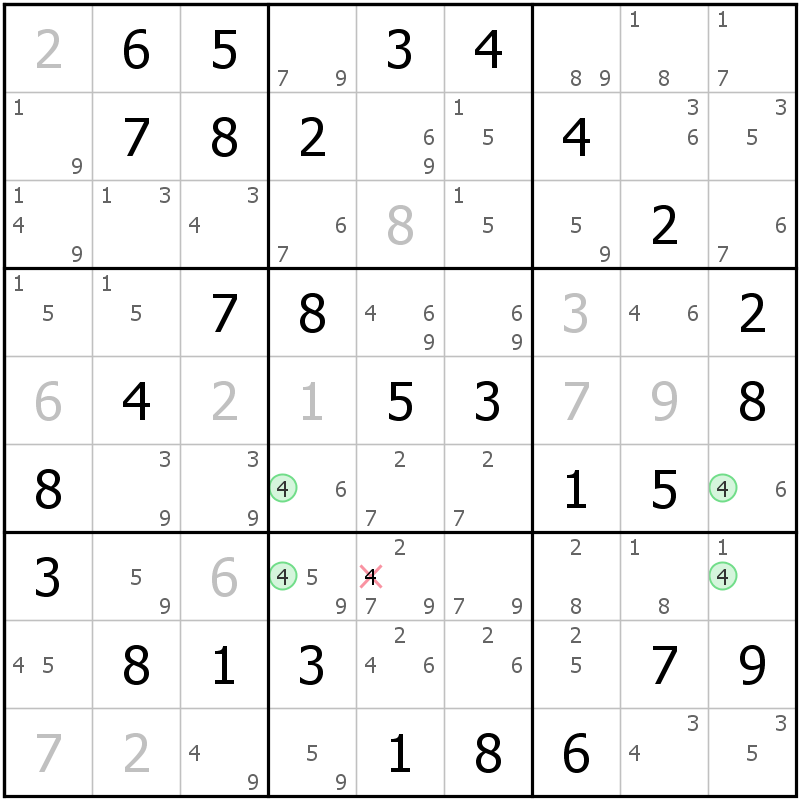Position des candidats pour la solution de la grille page 69 du magazine de sudoku grandmaitre n° 17