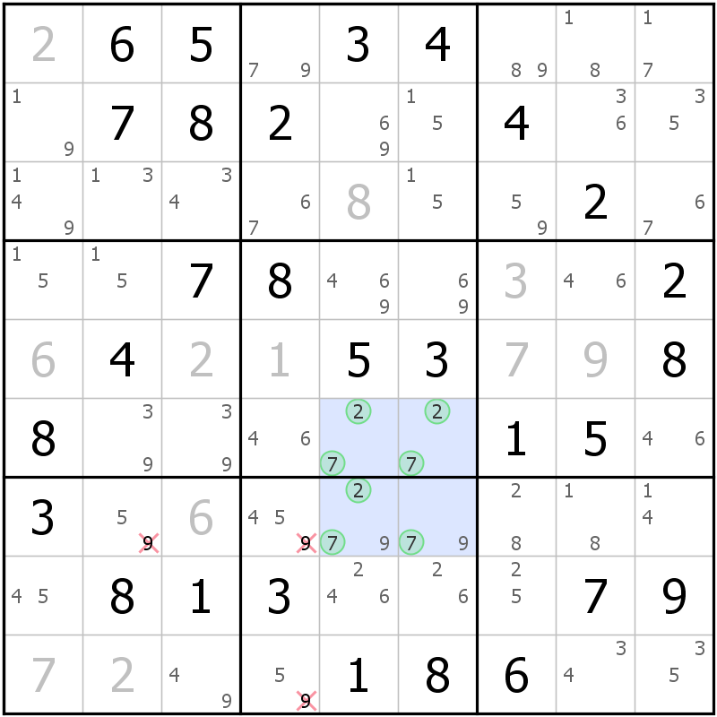 Position des candidats pour la solution de la grille page 69 du magazine de sudoku grandmaitre n° 17