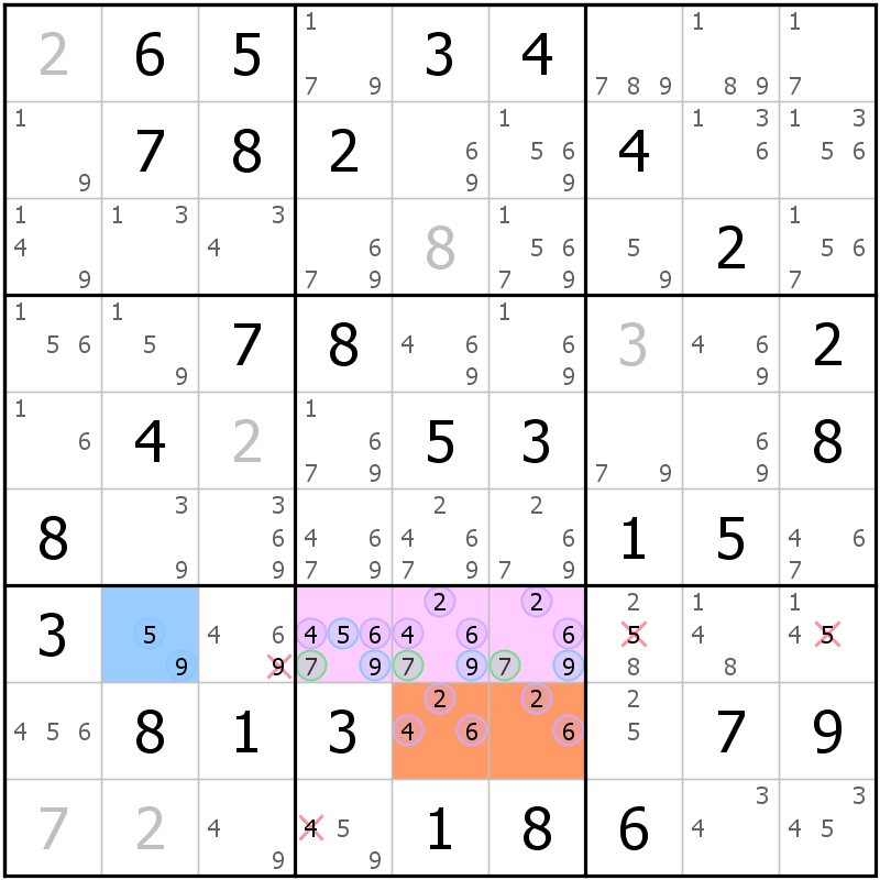 Position des candidats pour la solution de la grille page 69 du magazine de sudoku grandmaitre n° 17