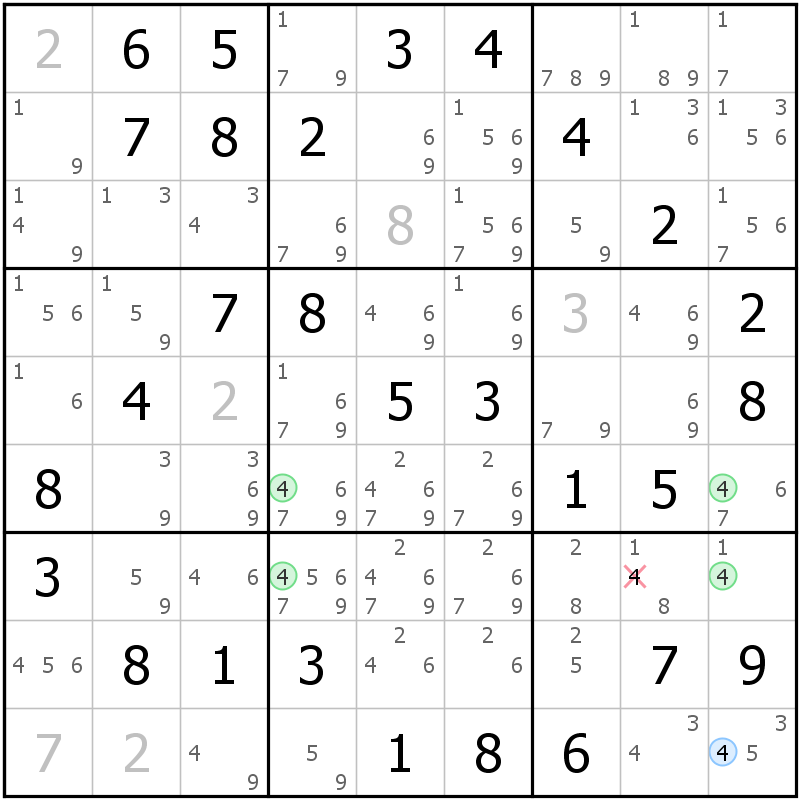 Position des candidats pour la solution de la grille page 69 du magazine de sudoku grandmaitre n° 17