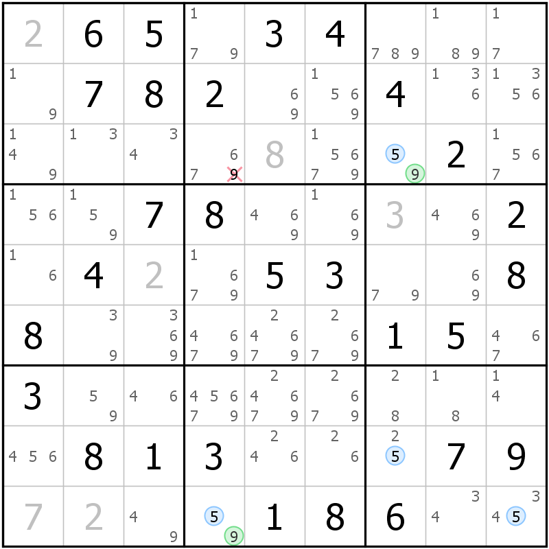 Position des candidats pour la solution de la grille page 69 du magazine de sudoku grandmaitre n° 17