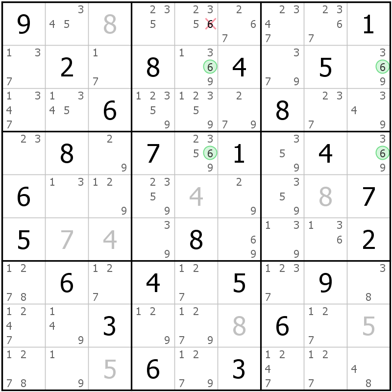 Position des candidats pour la solution de la grille page 70 du magazine de sudoku grandmaitre n° 17
